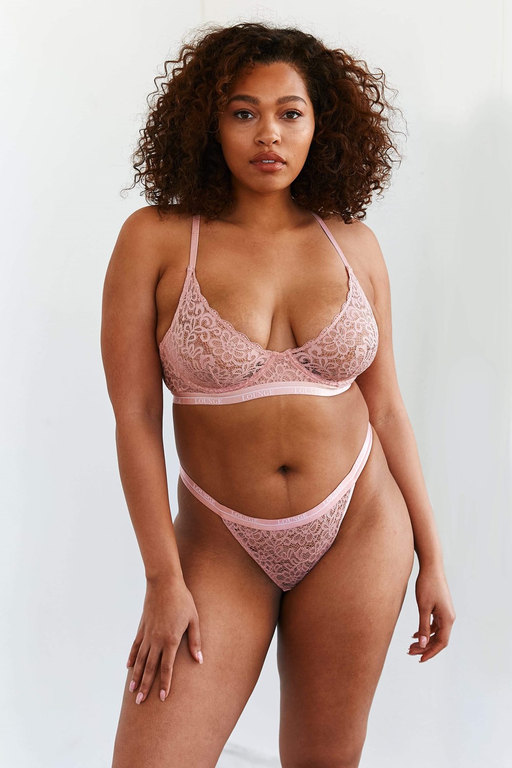 Lounge Underwear Balcony Bra & Tanga Set Ruzove | EMFPRHS-13