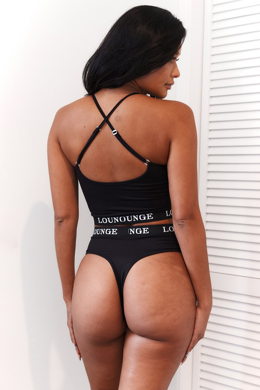 Lounge Underwear Bamboo Basic Bralette & Tanga/Briefs Set Čierne | QESGWUX-65