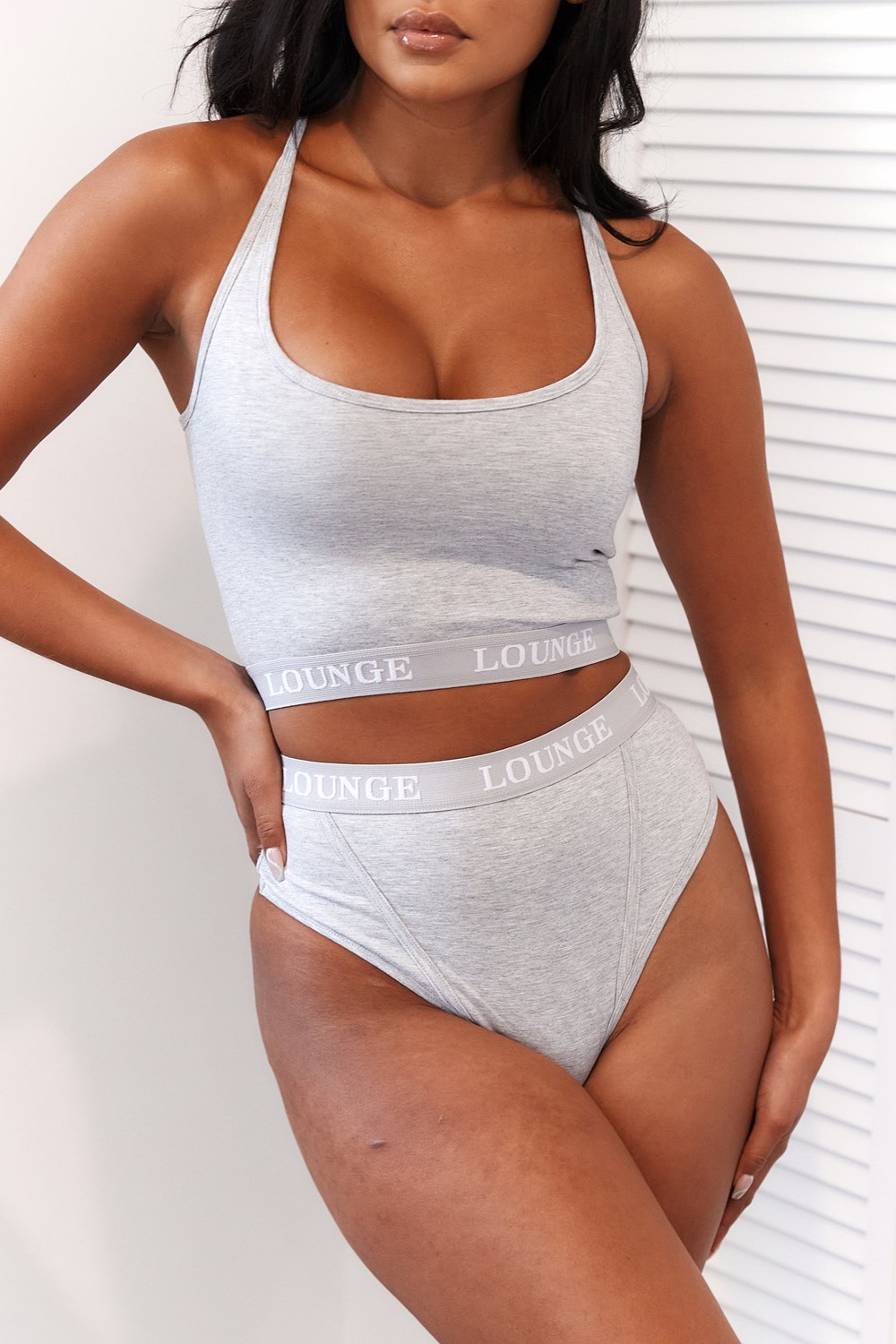 Lounge Underwear Bamboo Basic Bralette & Tanga/Briefs Set Siva | XUMEPWB-47