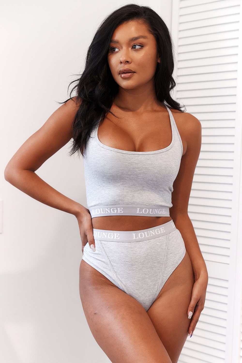 Lounge Underwear Bamboo Basic Bralette & Tanga/Briefs Set Siva | XUMEPWB-47