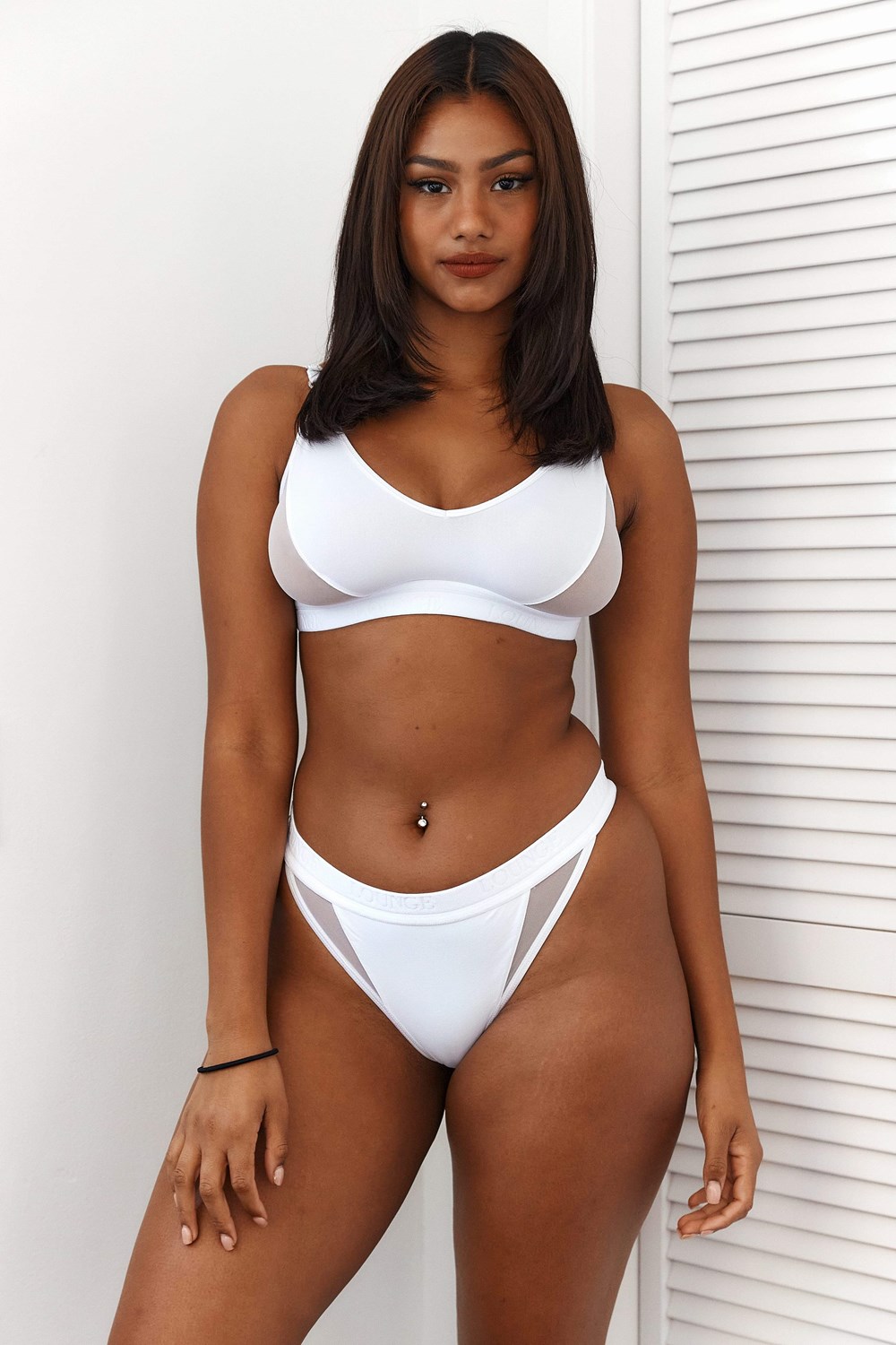 Lounge Underwear Contour Mesh Bra & Tanga/Briefs Set Biele | HKWEPVD-98