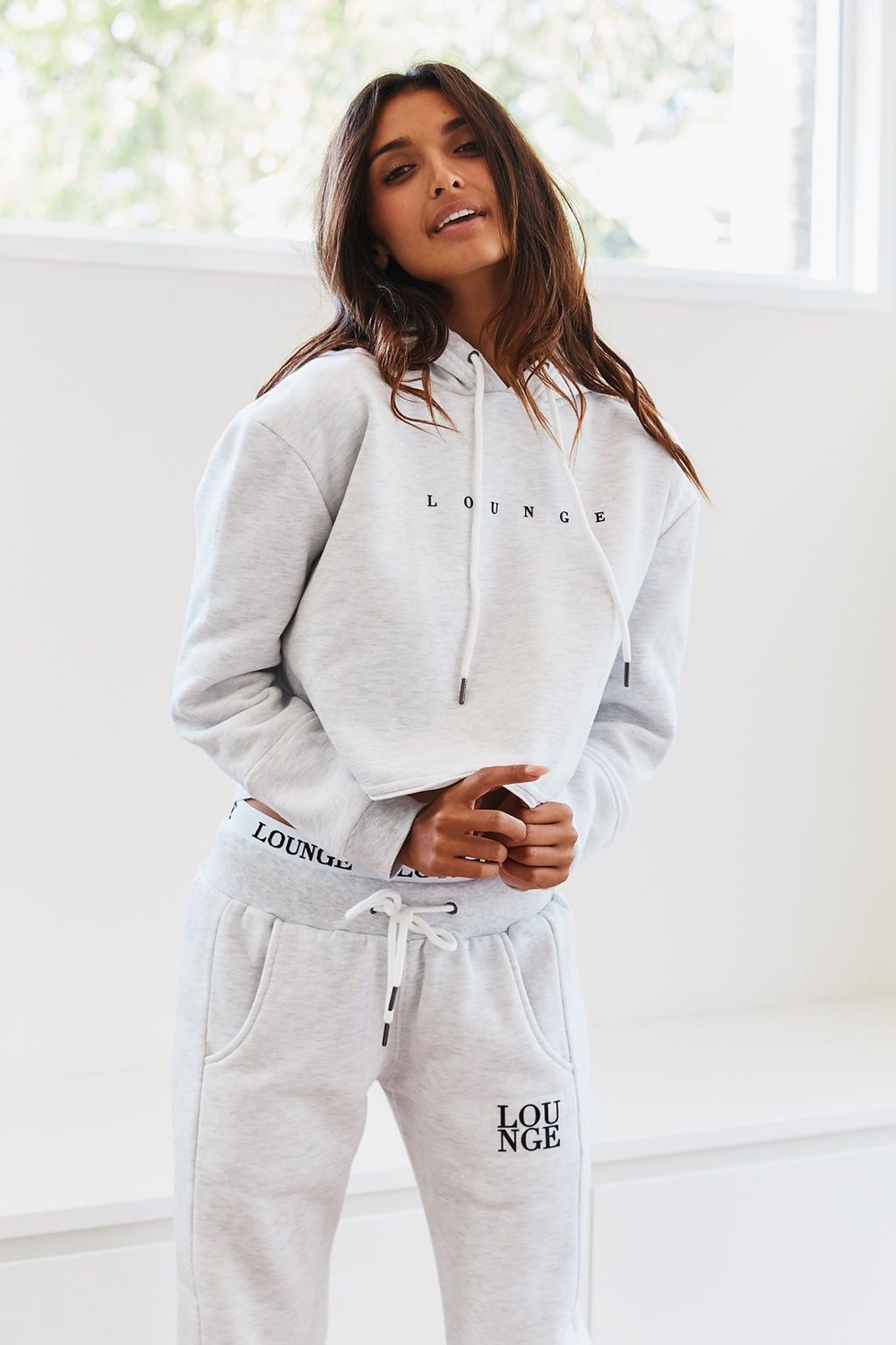 Lounge Underwear Cropped Hoodie Biele | TCGUIBQ-35