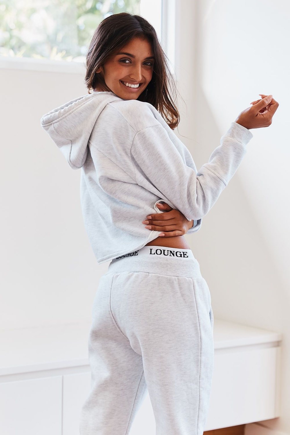 Lounge Underwear Cropped Hoodie Biele | TCGUIBQ-35