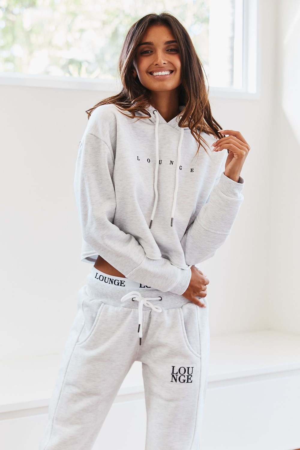 Lounge Underwear Cropped Hoodie Biele | TCGUIBQ-35