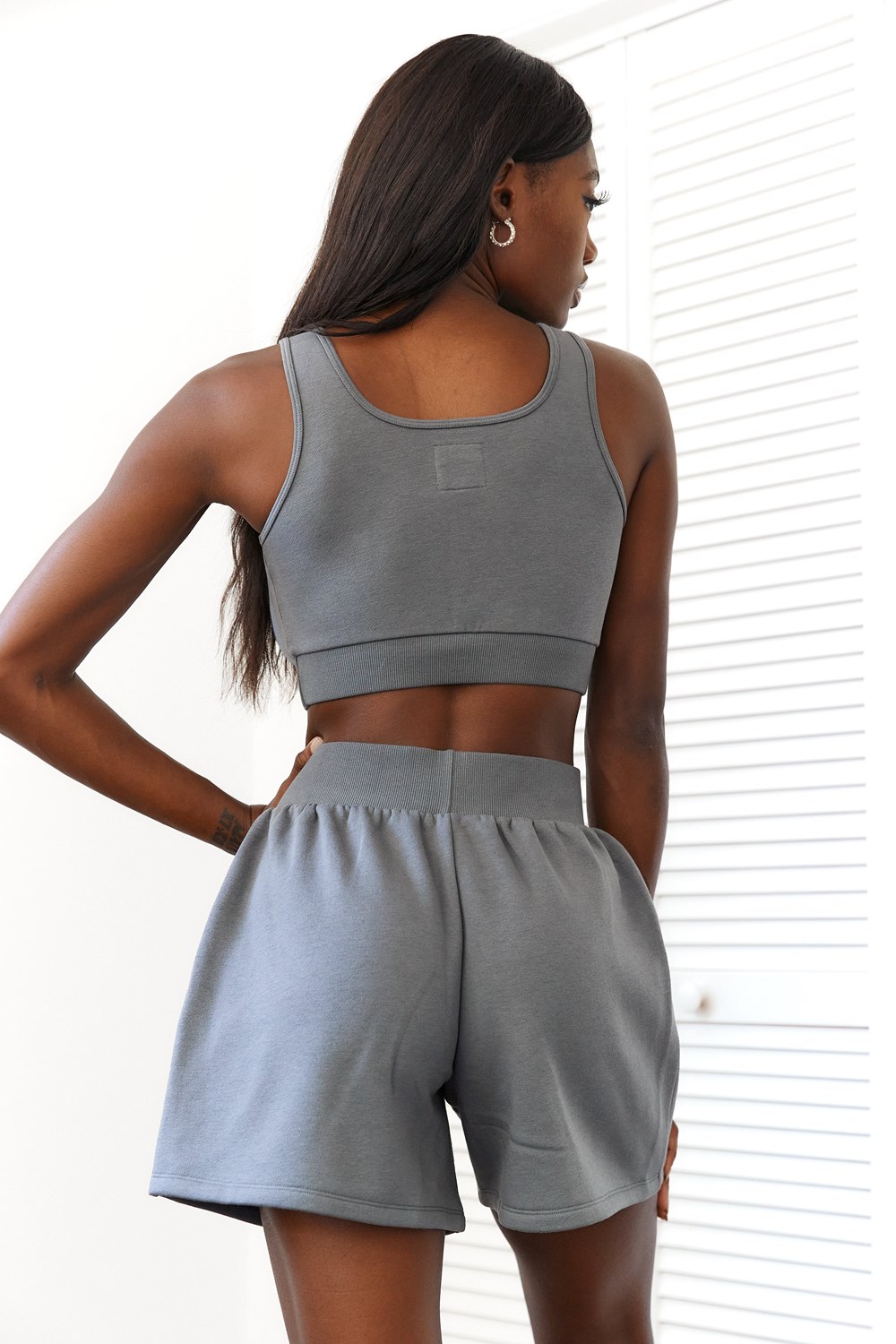 Lounge Underwear Essential Crop Top & Shorts Set Charcoal | VRAIUEZ-21