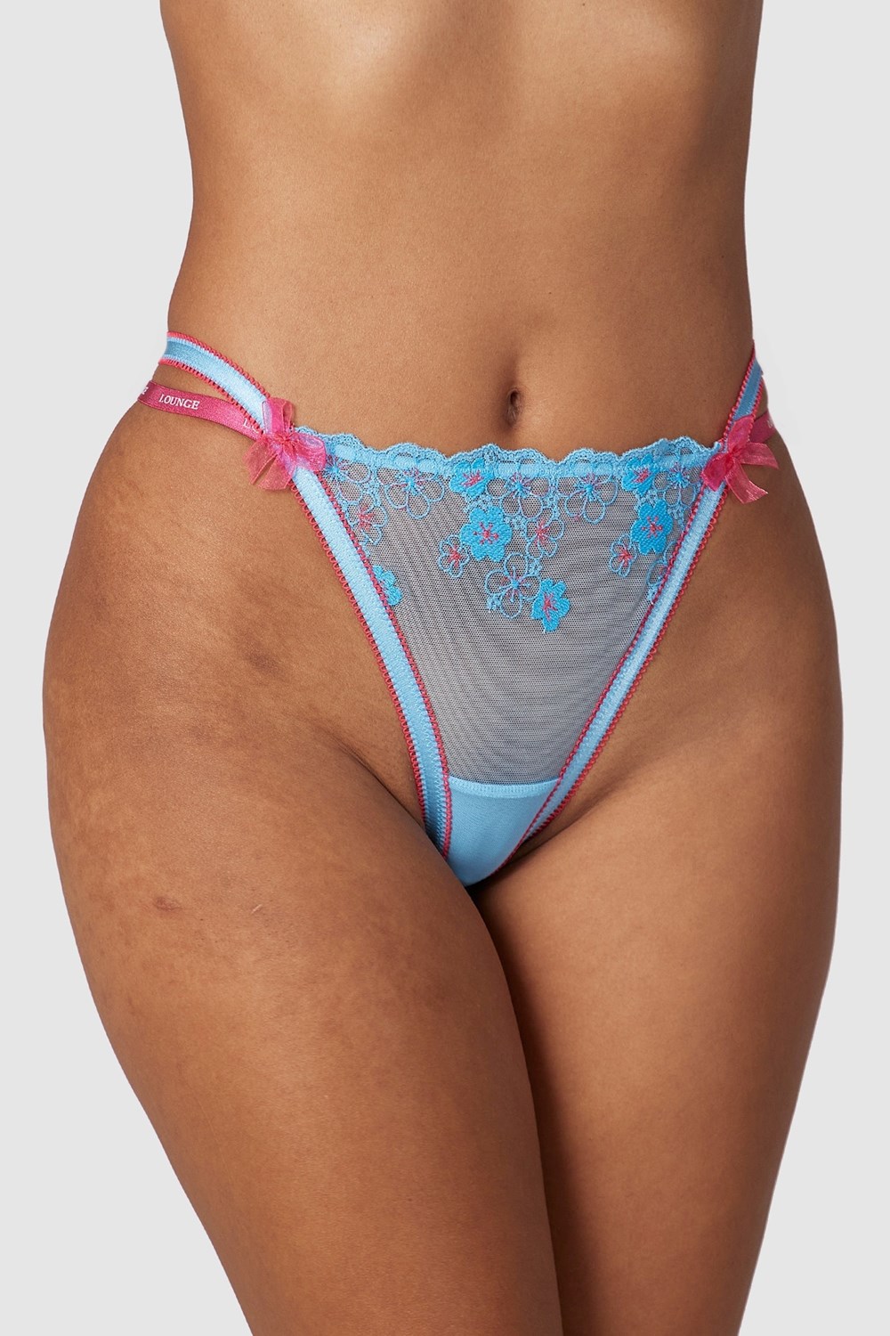 Lounge Underwear Floral Embroidered Tanga Modre | SXFWHGD-74