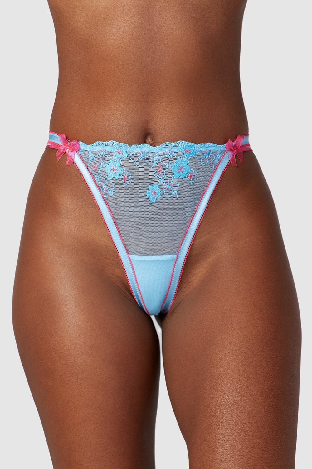 Lounge Underwear Floral Embroidered Tanga Modre | SXFWHGD-74