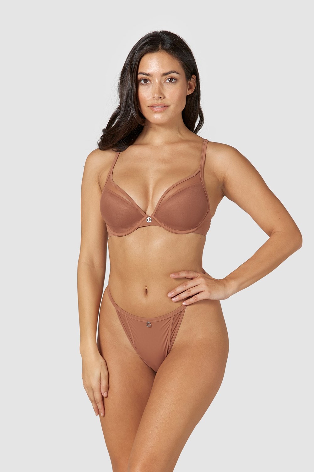 Lounge Underwear Klasické Plunge T-shirt Bra & Tanga/Briefs Set Mocha | TYWNXGO-86