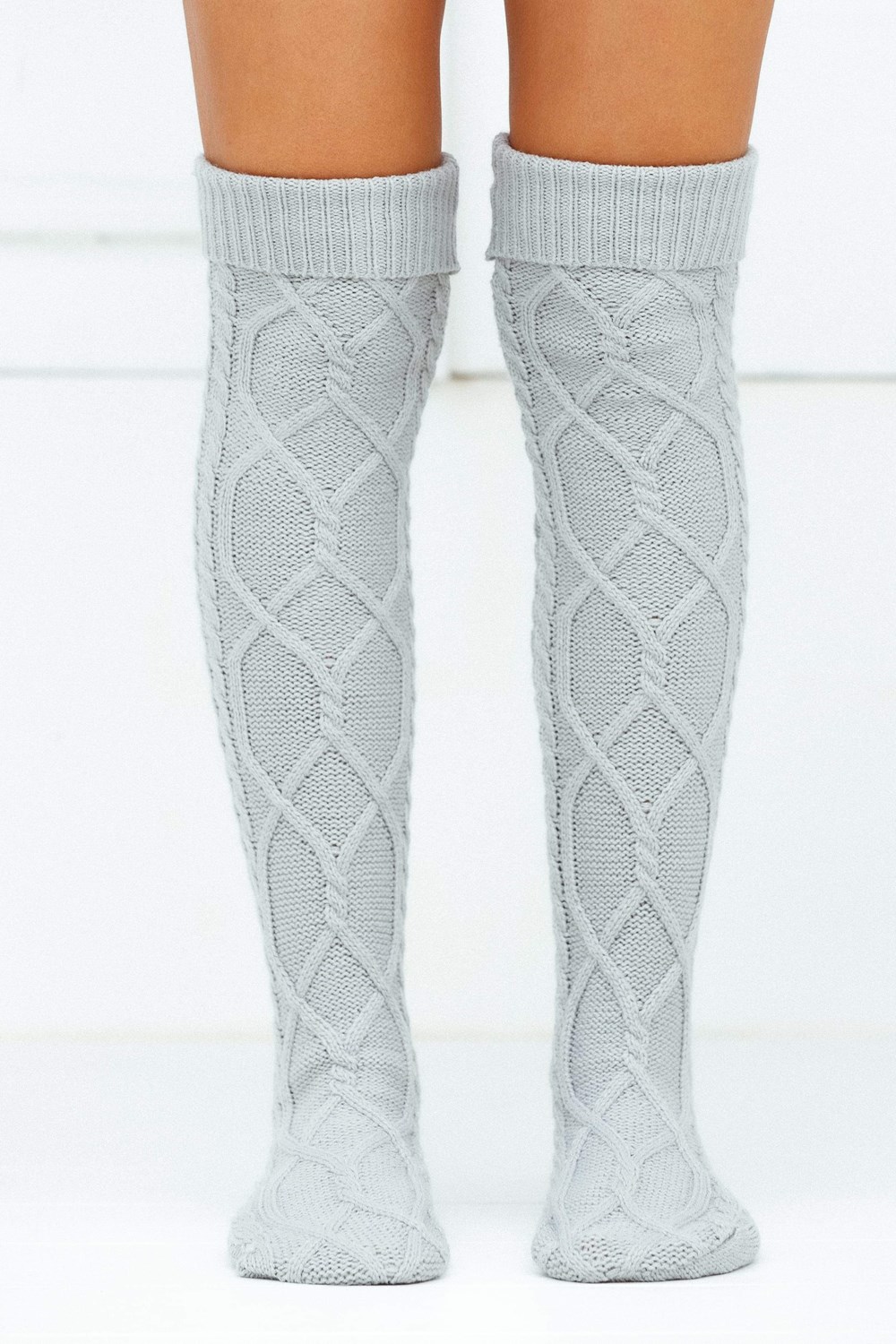 Lounge Underwear Knee-High Cosy Pletené Socks Siva | MTAOSEY-07