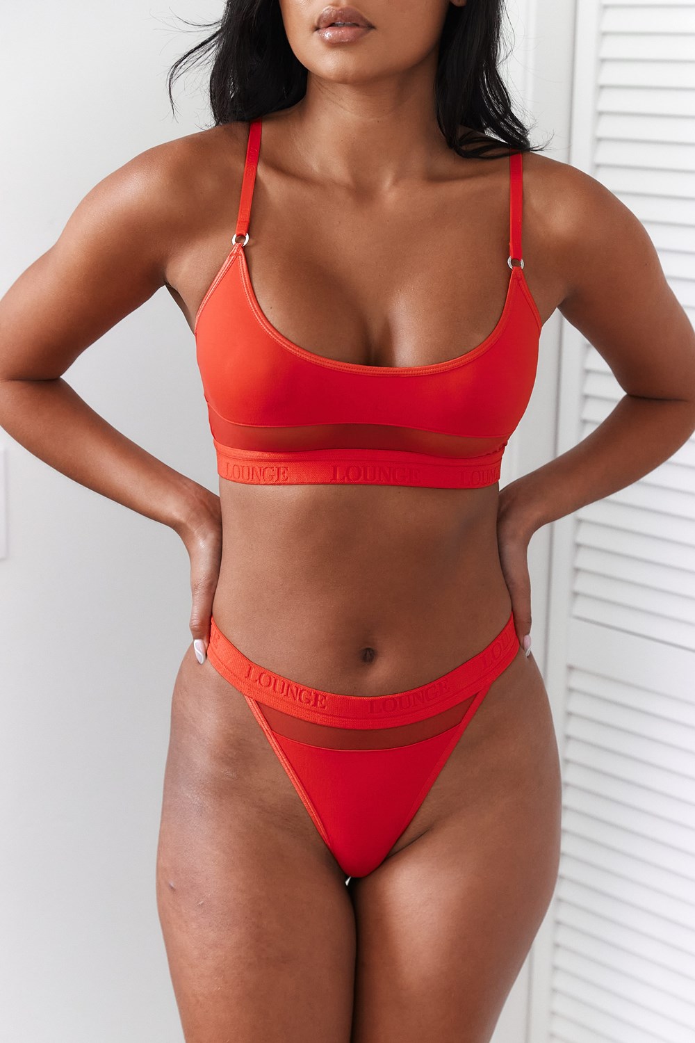 Lounge Underwear Mesh Bra & Tanga/Briefs Set Červené | TSRVWNO-92