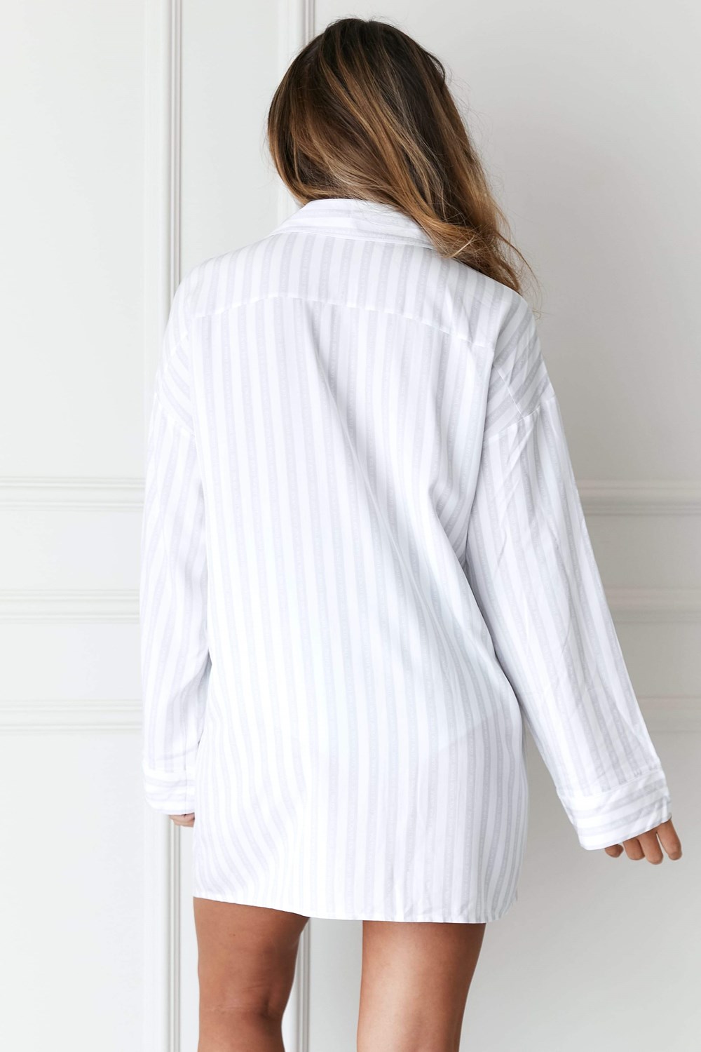 Lounge Underwear Pinstripe Oversized Pyjama Shirt & Briefs Set Frost | SZQKXDO-78