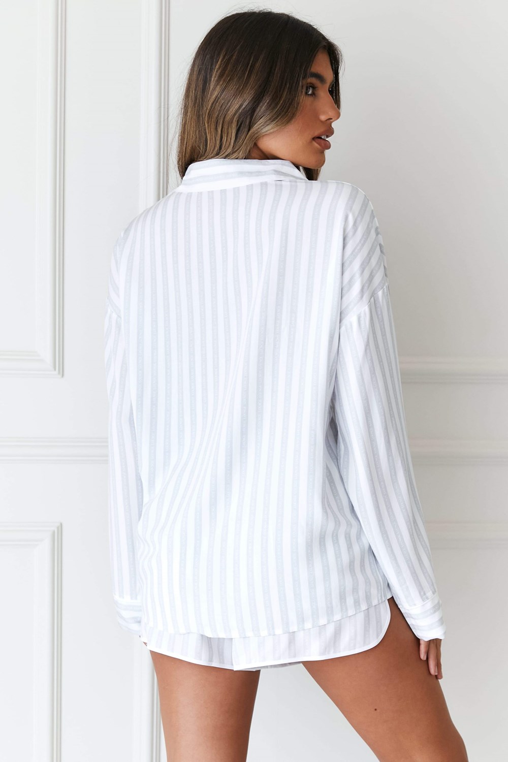 Lounge Underwear Pinstripe Pyjama Shirt & Shorts Set Frost | UZHGXPO-61