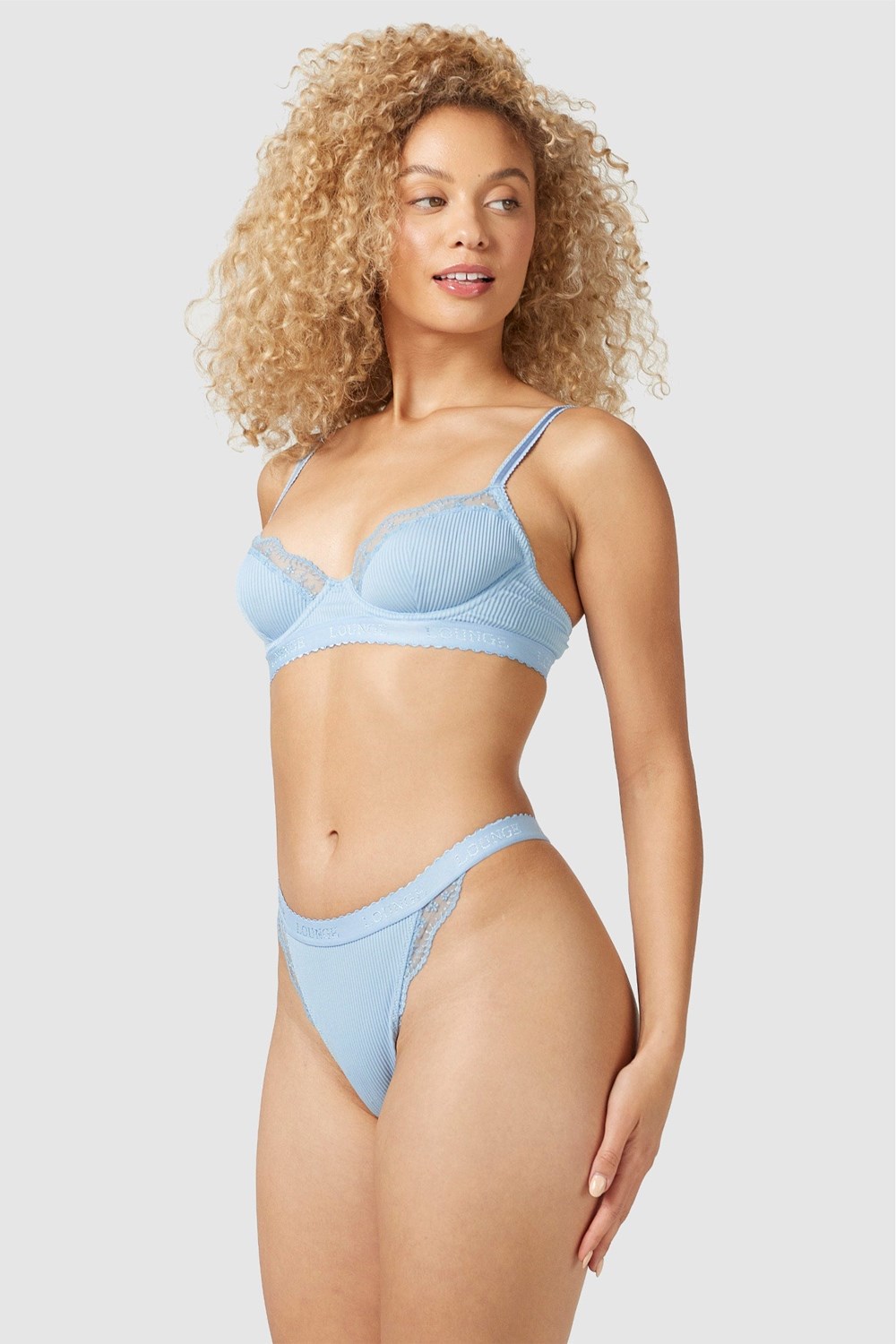 Lounge Underwear Rebrovaný Balcony Bra & Tanga/Briefs Set Modre | JKHNYXC-35