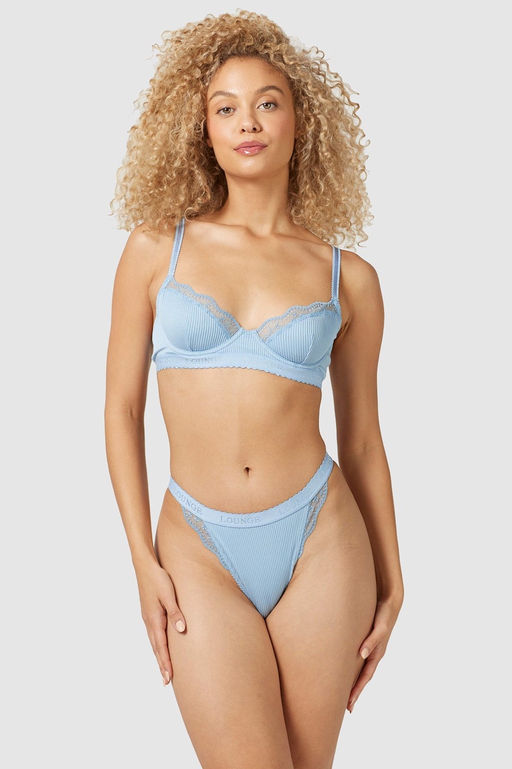 Lounge Underwear Rebrovaný Balcony Bra & Tanga/Briefs Set Modre | JKHNYXC-35