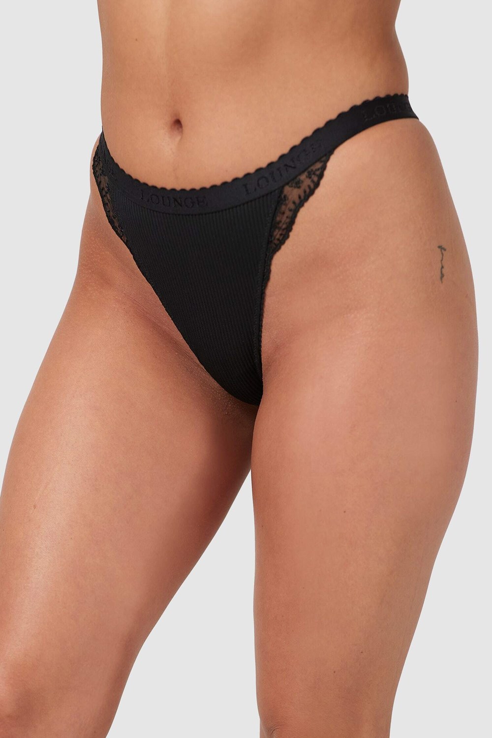 Lounge Underwear Rebrovaný Tanga Čierne | LBTFEIS-23