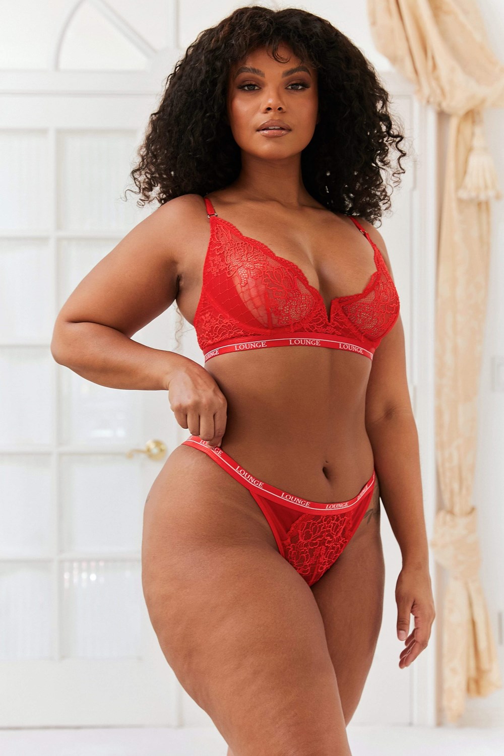 Lounge Underwear Royal Balcony Bra & Tanga Set Červené | BCYSUPE-23