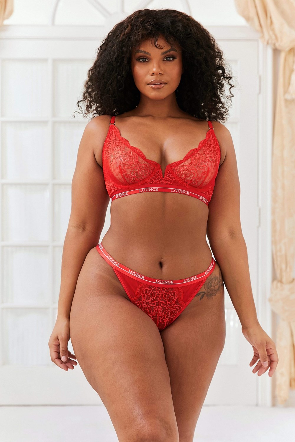 Lounge Underwear Royal Balcony Bra & Tanga Set Červené | BCYSUPE-23