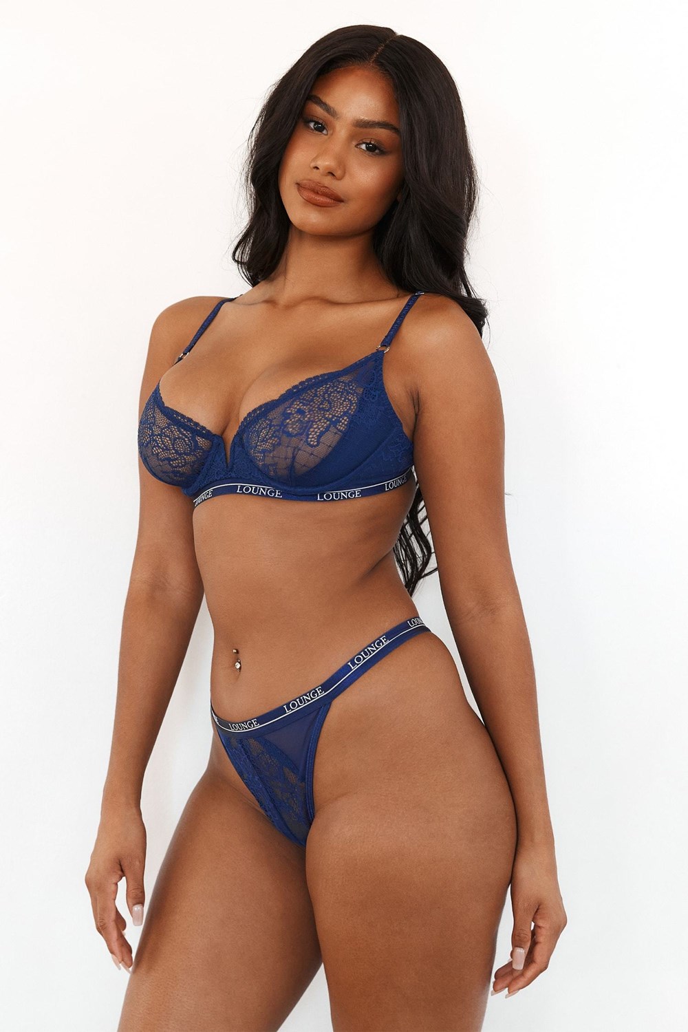 Lounge Underwear Royal Balcony Bra & Tanga Set Námornícka Modrá | ZCVKAEW-08