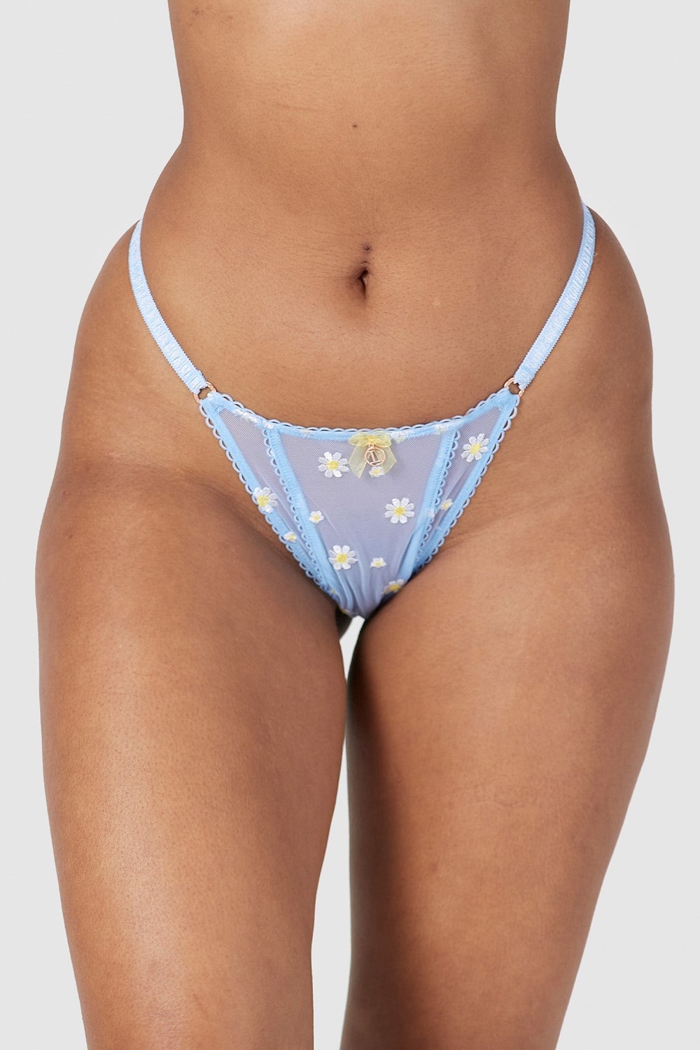 Lounge Underwear Sheer Floral Tanga Modre | PLEMOUT-41