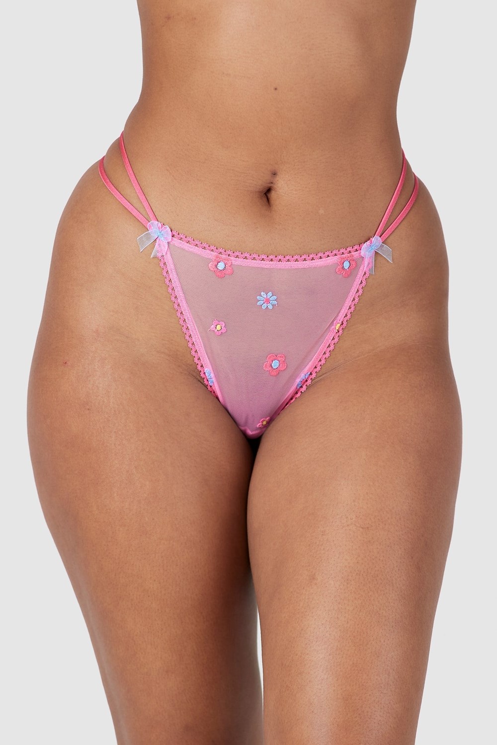 Lounge Underwear Sheer Floral Tanga Ruzove | ICVHLAG-32