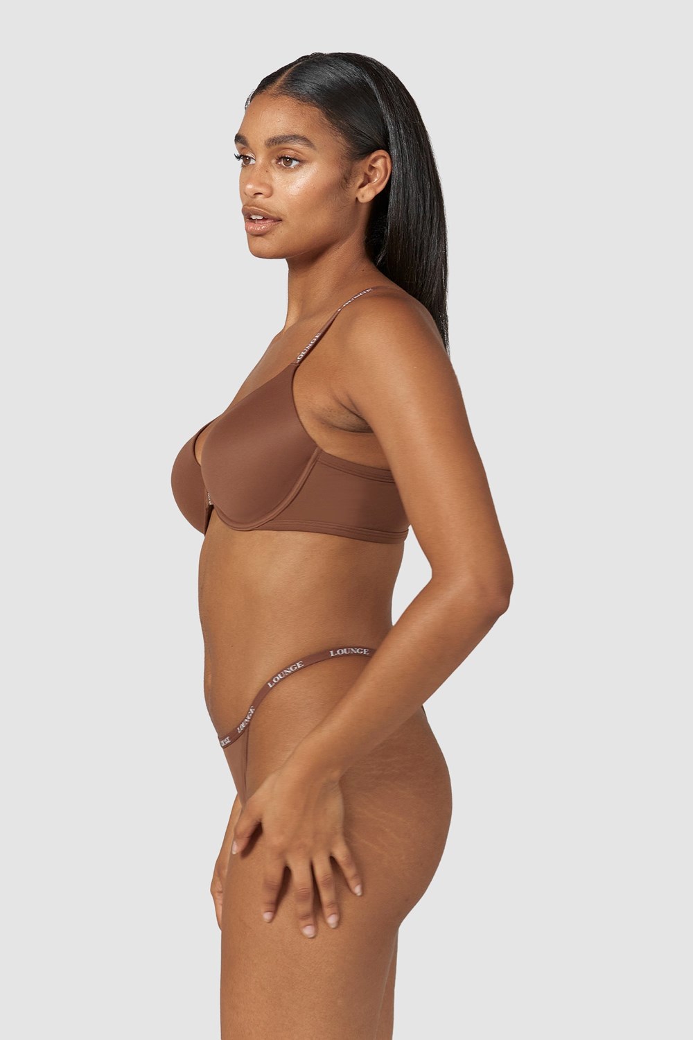 Lounge Underwear Smooth Front Zapinanie T-shirt Bra & Tanga/Briefs Set Chestnut | SLVMEHX-64