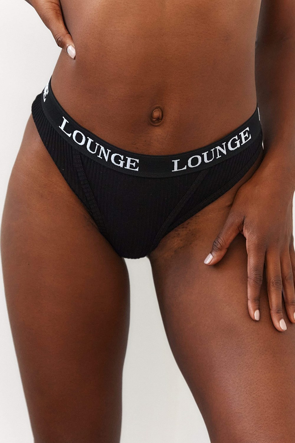 Lounge Underwear Ultra Pohodlie Rebrovaný Tanga Čierne | PQSTNXL-71