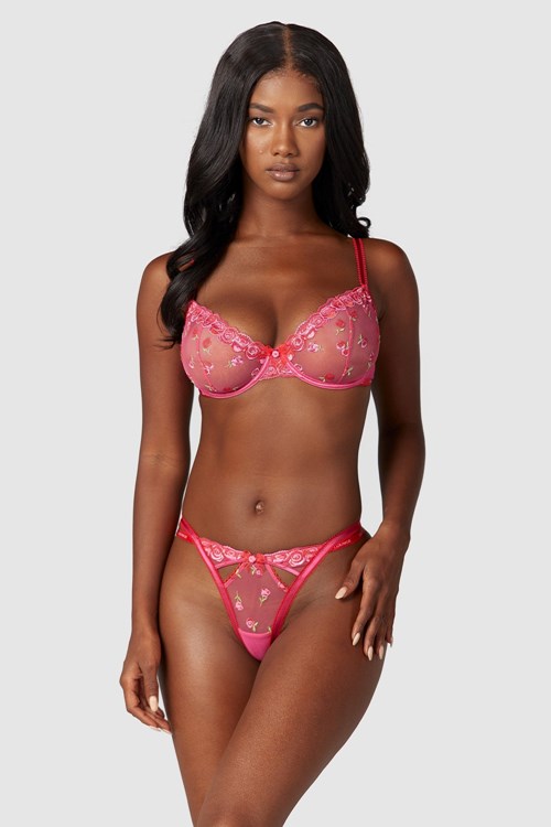 Lounge Underwear Blush Embroidered Balcony Bra & G-string/Briefs Set Ruzove | AYXEBCR-53