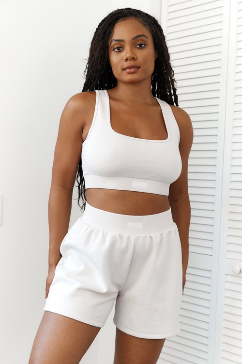 Lounge Underwear Essential Crop Top & Shorts Set Krém | LZUOJPA-83