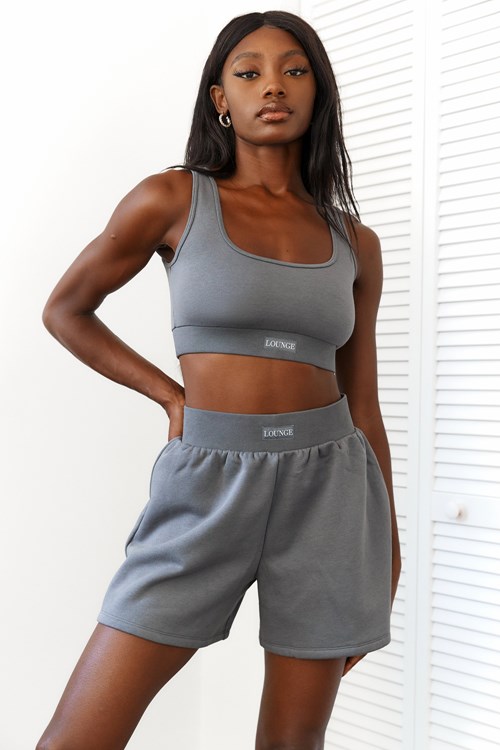 Lounge Underwear Essential Crop Top & Shorts Set Charcoal | VRAIUEZ-21