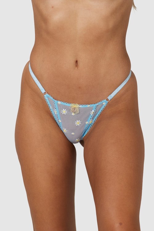 Lounge Underwear Sheer Floral Tanga Modre | PLEMOUT-41