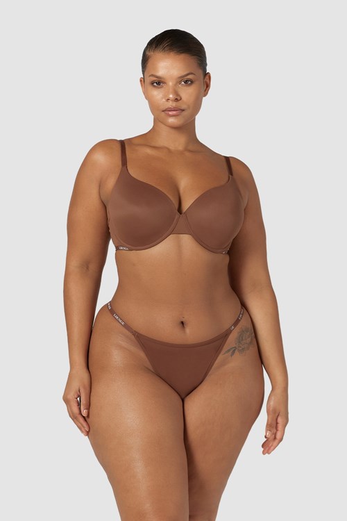 Lounge Underwear Smooth Klasické T-shirt Bra & Tanga/Briefs Set Chestnut | EAXVUMQ-51