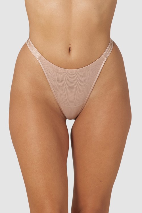 Lounge Underwear Smooth Mesh Tanga Taupe | JAYXWCN-62